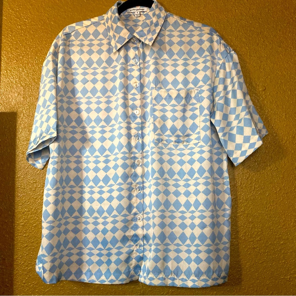 Unisex Pretty Garbage Button Down Funky Checkered Shirt.